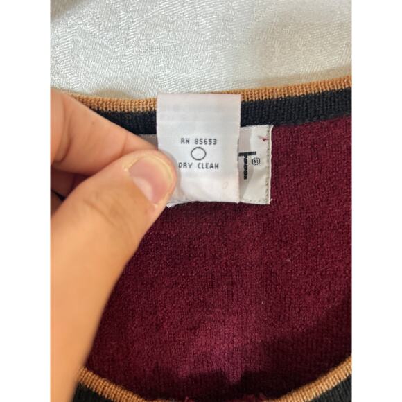 Vintage Cardigan Sweater Burgundy 1X Wool Tan Embroidered Zip Felt Koret - Picture 8 of 10